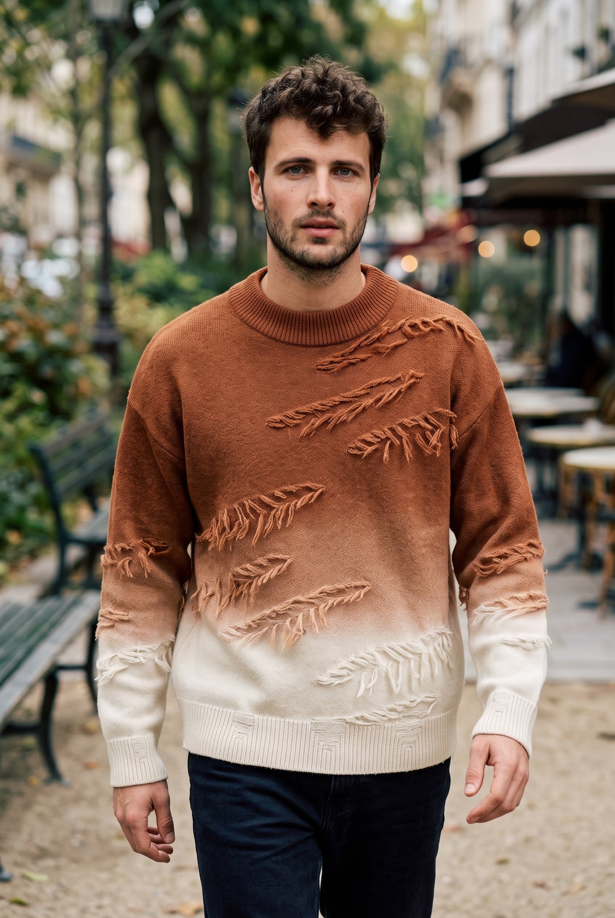 Ombre Gradient Knit Sweater in Brown — lifestyle