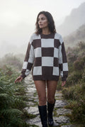Brown Oversized Checkered Crewneck Chunky Sweater - Oversized sweater - Photo 18