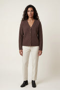Brown Oversized Ribbed Button-up Cardigan with Deep V-neck - Oversized cardigan - Photo 2