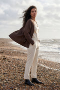 Brown Oversized Ribbed Button-up Cardigan with Deep V-neck - Oversized cardigan - Photo 3