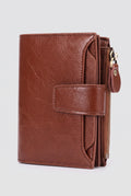 Pebbled Fold-Over Wallet in Brown — studio front
