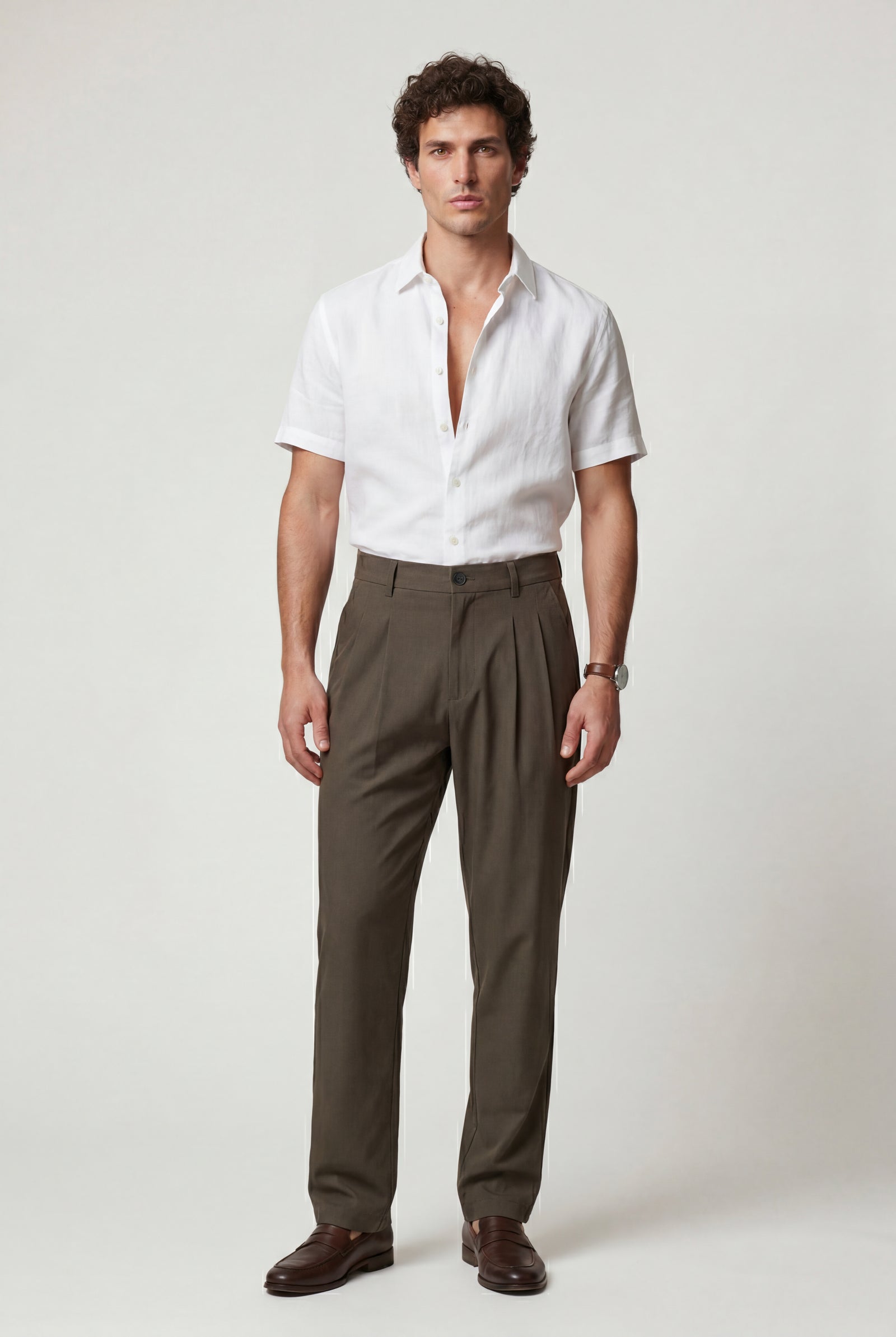 Brown Pleated Straight Leg Tailored Dress Trousers - Straight leg trousers - Photo 4