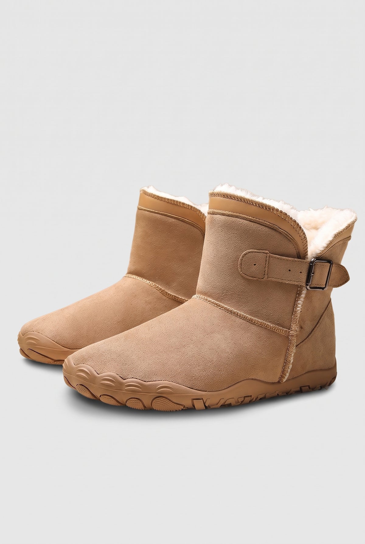 Plush Lined Ankle Boots in Brown — studio front