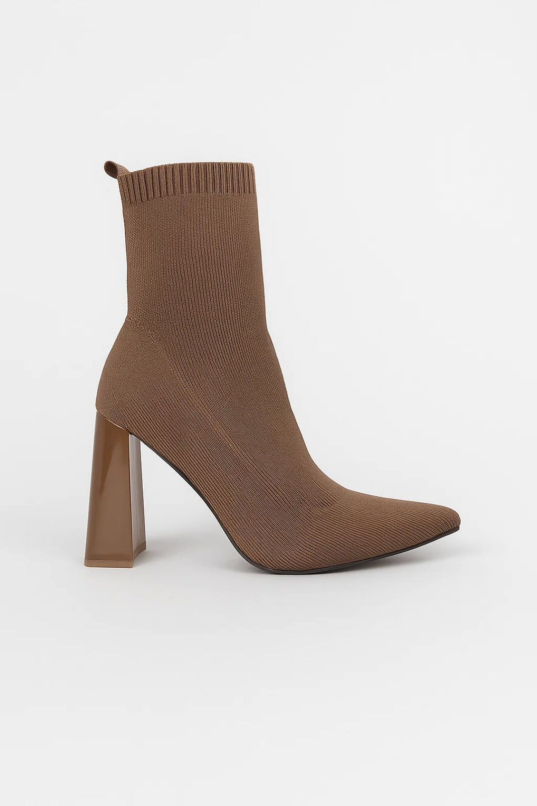 Brown Pointed Toe Sock Fit Block Heel Ankle Boots - Photo 3