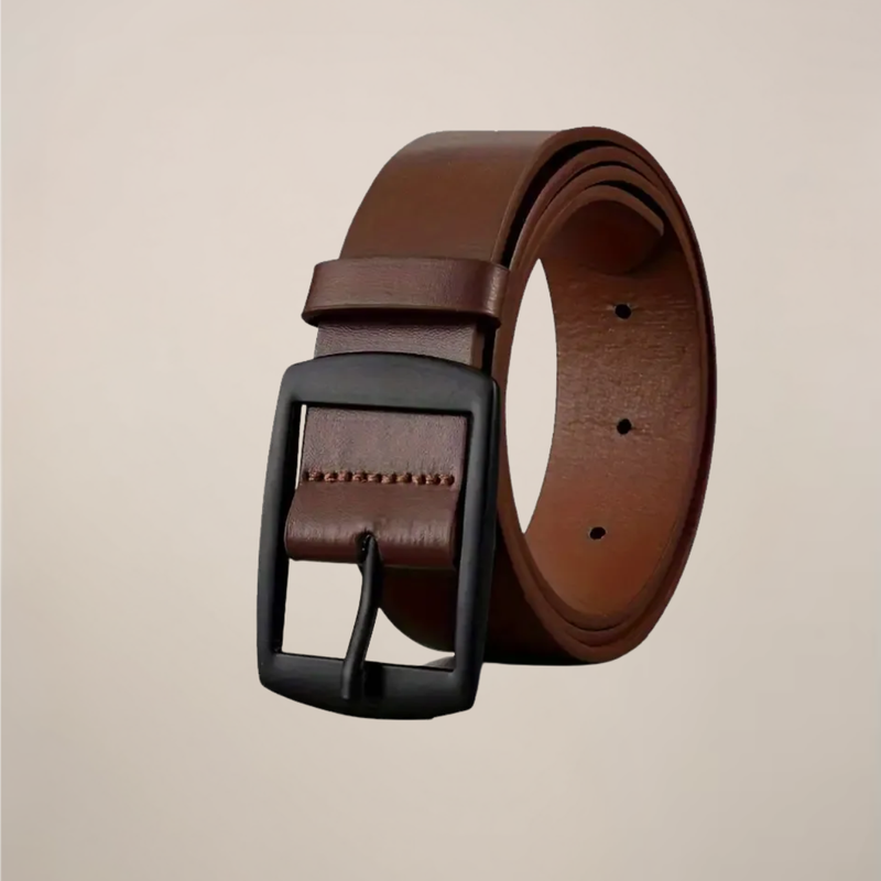 Brown Rectangular Buckle Classic Dress Belt with Smooth Finish - Dress belts - Photo 3