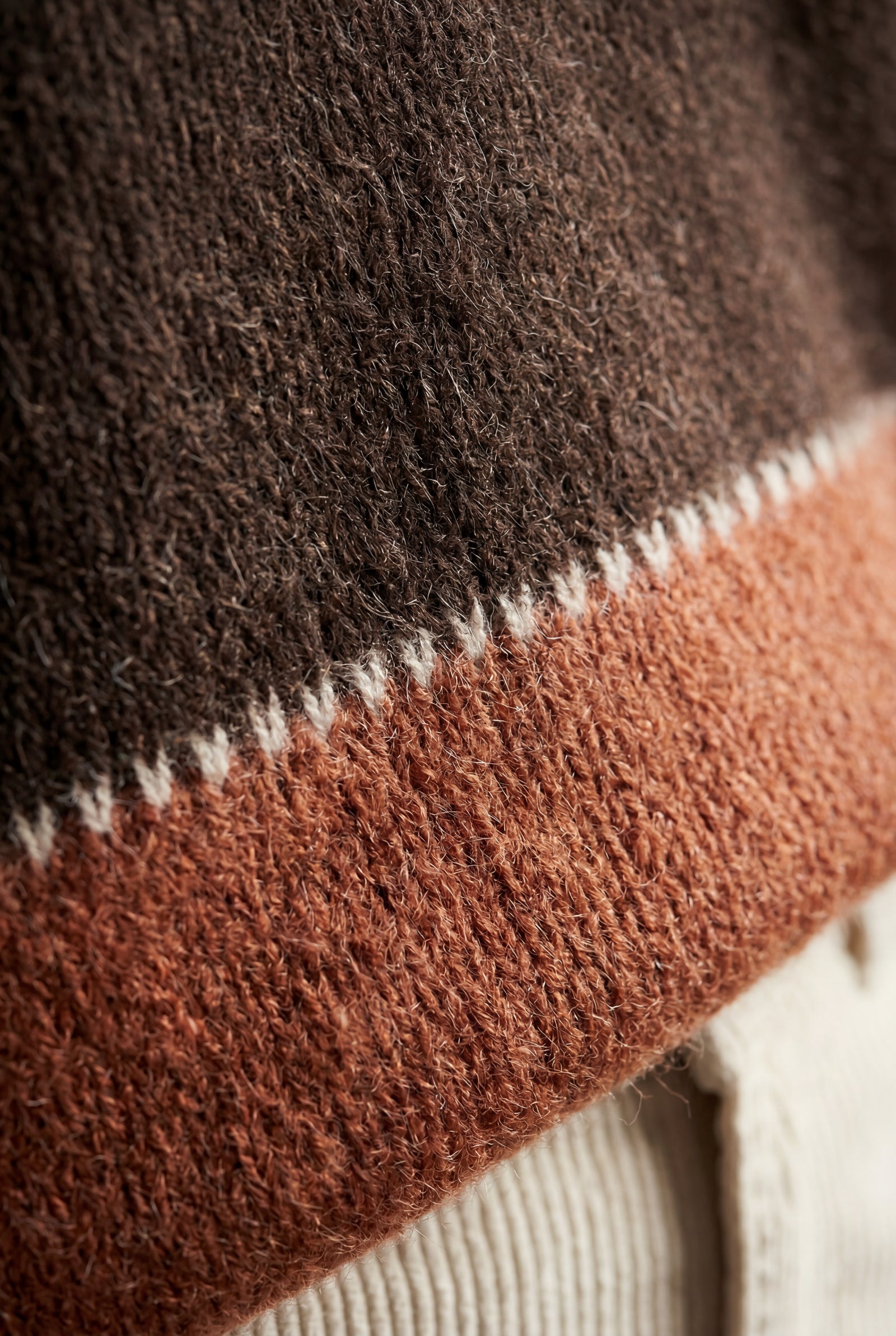 Brown Relaxed Fit Fuzzy Striped Crewneck Sweater - Sweaters - Photo 2