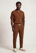 Brown Relaxed Pleated Shirt and Pants Set with Camp Collar - Shorts set - Photo 1