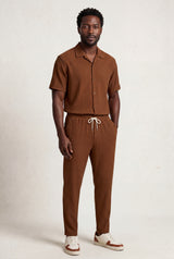 Brown Relaxed Pleated Shirt and Pants Set with Camp Collar - Shorts set - Photo 1