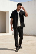 Black Relaxed Pleated Shirt and Pants Set with Camp Collar - Shorts set - Photo 6