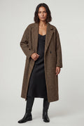 Brown Relaxed Straight Double-breasted Long Winter Coat - Long wool coats - Photo 18