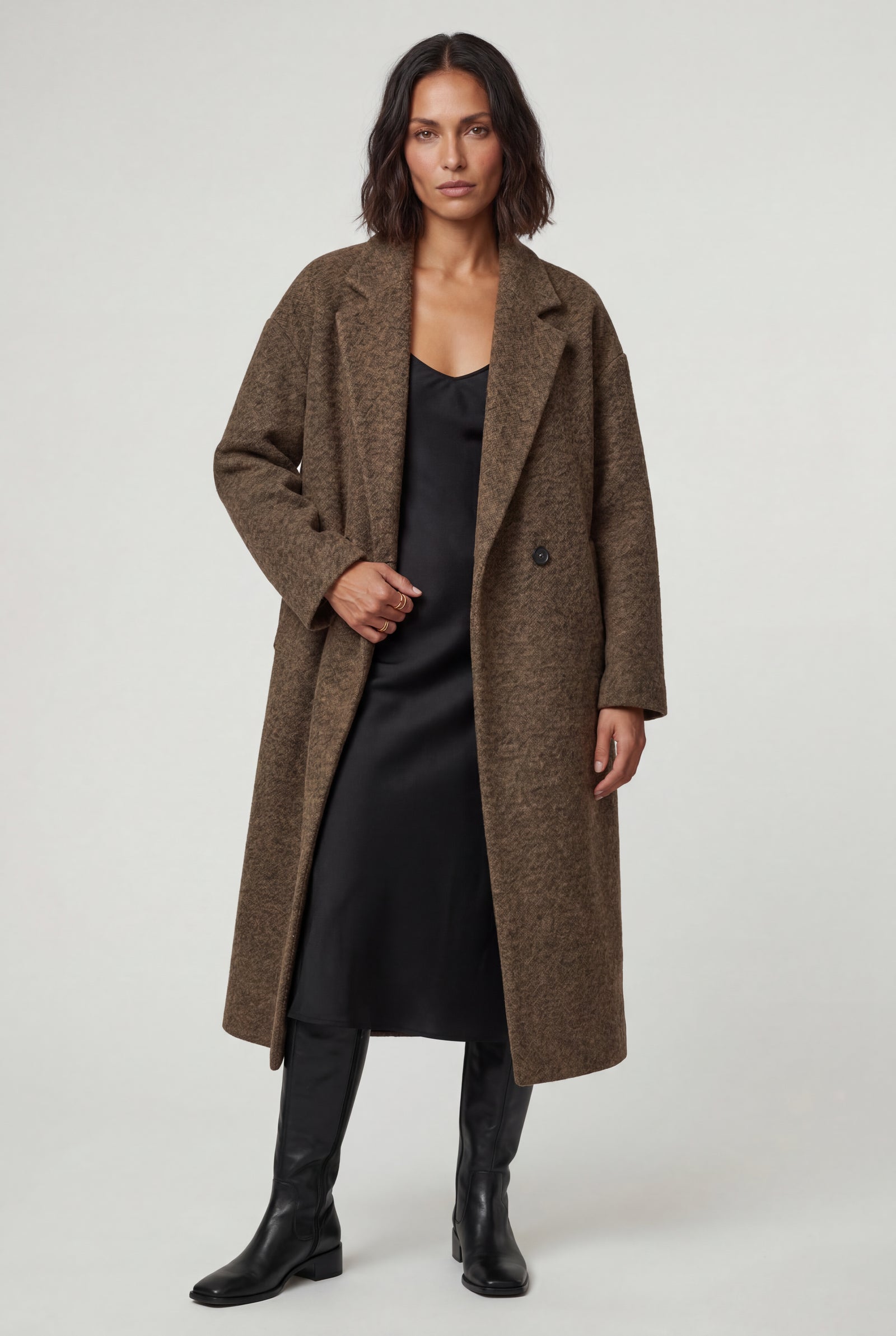 Brown Relaxed Straight Double-breasted Long Winter Coat - Long wool coats - Photo 18