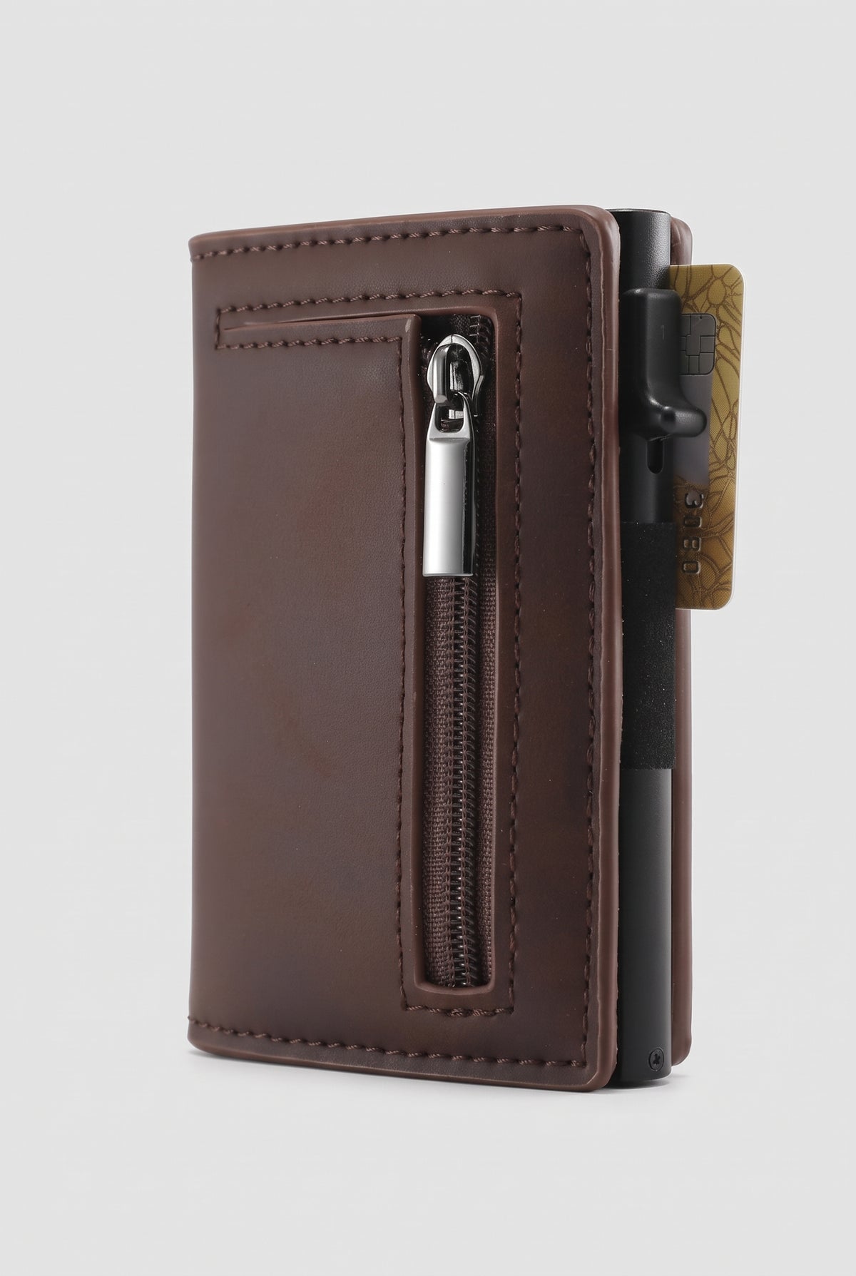 RFID Leather Wallet in Brown — studio front