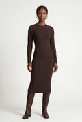 Brown Ribbed Bodycon Midi Dress with Long Sleeves - Bodycon dress - Photo 9