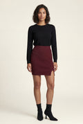 Brown Ribbed High Waist Mini Skirt with Front Slit - Short skirts - Photo 3
