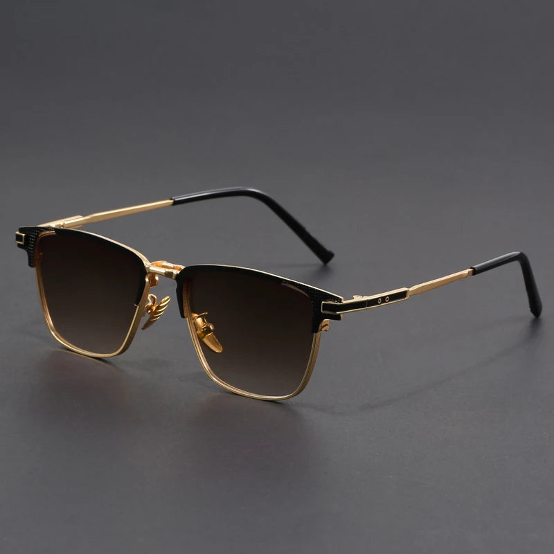 Brown Semi-rimless Square Metal Frame Sunglasses - Photo 11