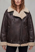 Shearling Aviator Jacket in Brown — studio front