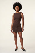 Brown Sleek Sleeveless Bodycon Mini Dress with Crew Neckline - Photo 14