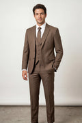 Brown Slim-fit Three-piece Wedding Suit with Notch Lapel Blazer - Photo 5