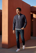 Navy Blue Slim Fit Zip-front Stand Collar Casual Jacket - Photo 10
