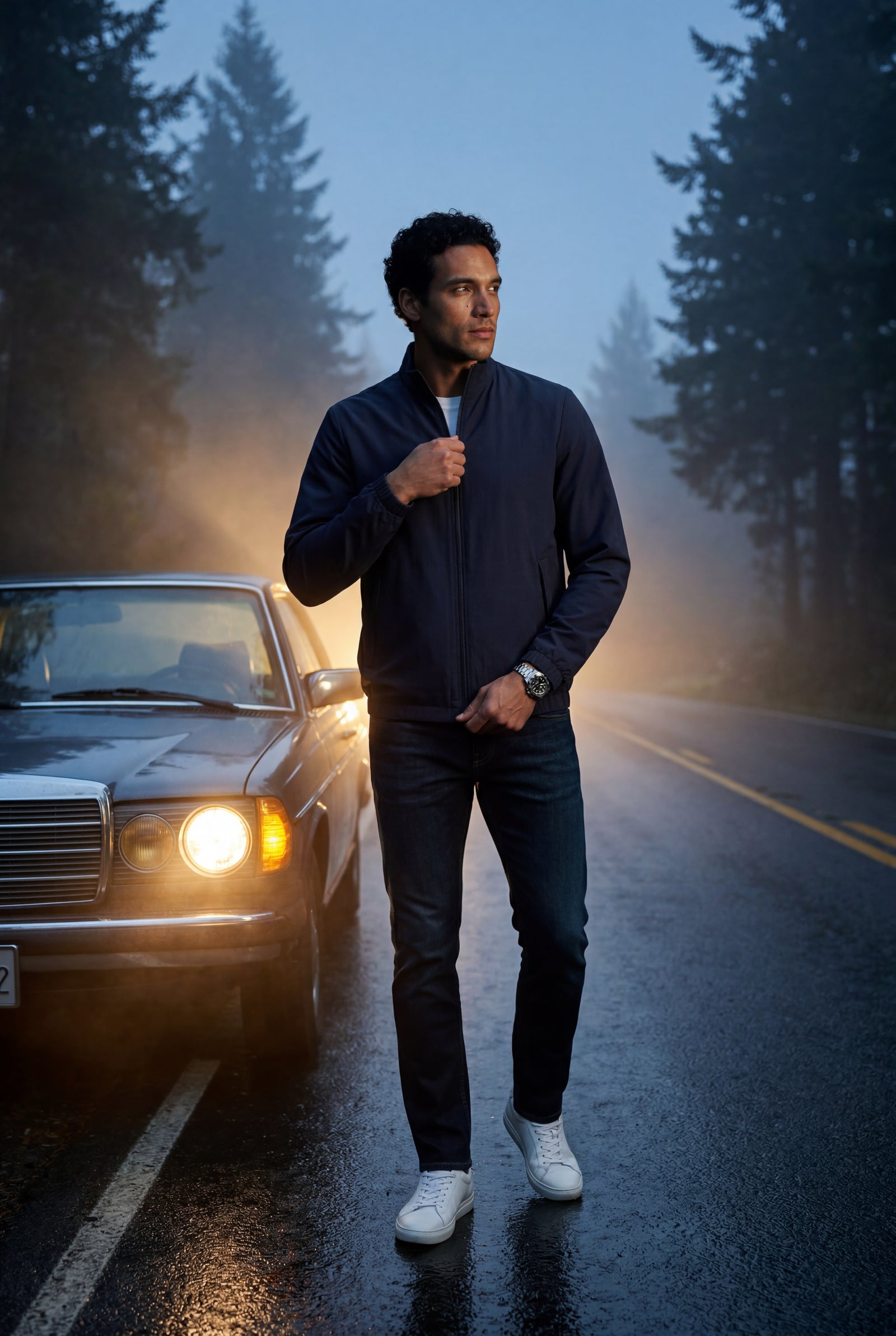 Navy Blue Slim Fit Zip-front Stand Collar Casual Jacket - Photo 12