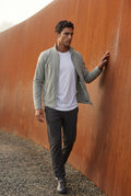 Light Gray Slim Fit Zip-front Stand Collar Casual Jacket - Photo 3