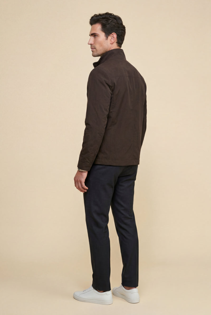 Brown Slim Fit Zip-front Stand Collar Casual Jacket - Photo 4