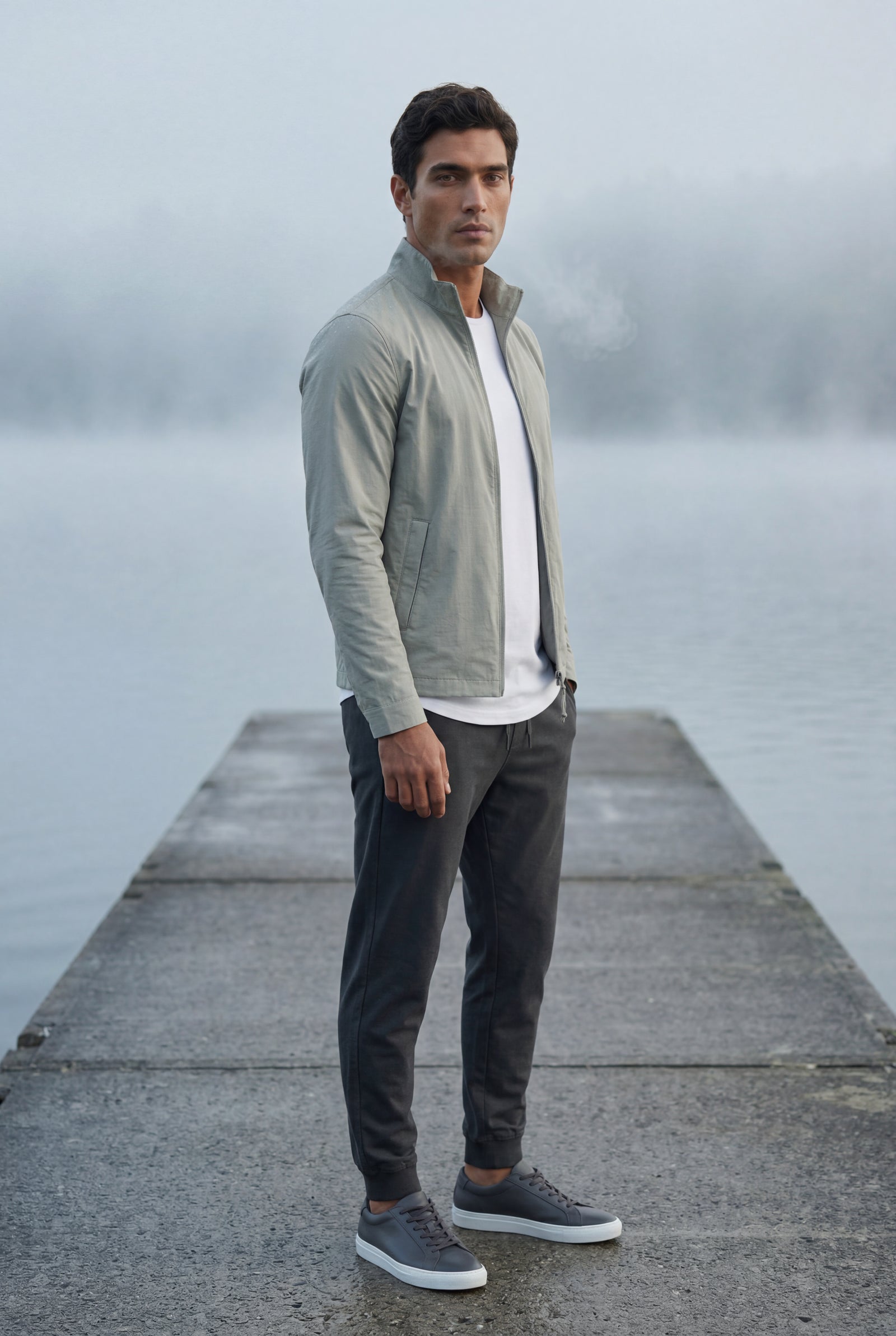 Light Gray Slim Fit Zip-front Stand Collar Casual Jacket - Photo 5