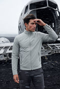 Light Gray Slim Fit Zip-front Stand Collar Casual Jacket - Photo 7