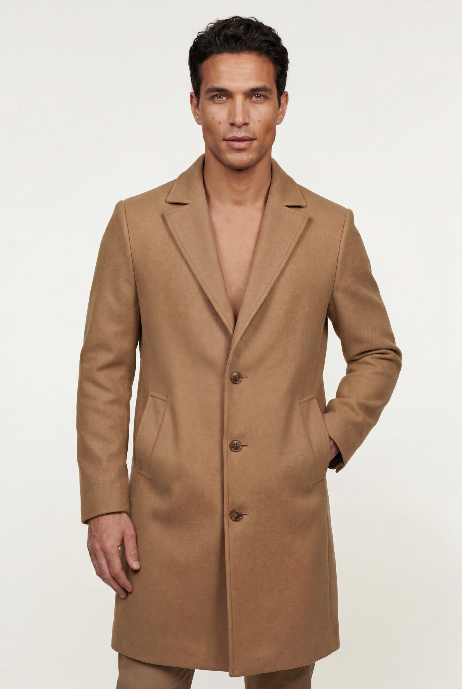 Brown Slim Tailored Single-breasted Overcoat with Notched Lapel - Photo 13