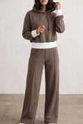 Smooth Knit Hoodie Jogger Set in Brown — studio front