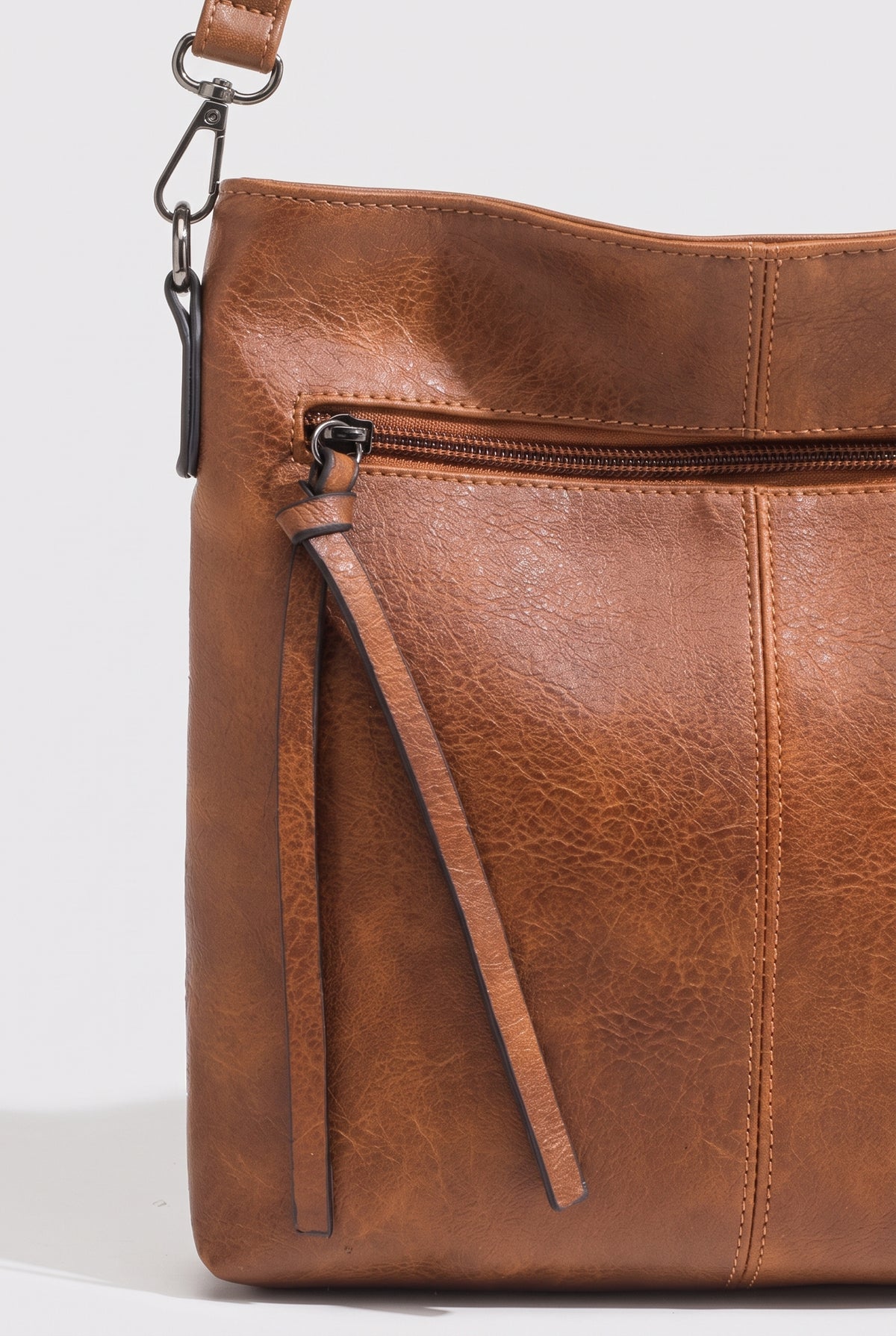 Structured Crossbody Bag in Brown — studio detail