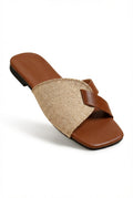 Brown Tan Brown Cross-band Flat Slide Sandals - Photo 1