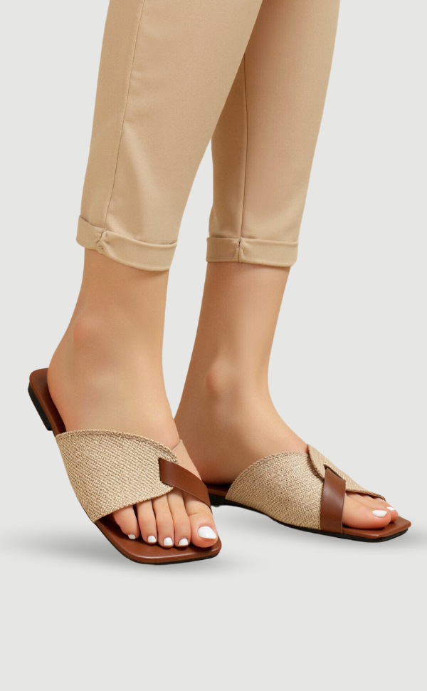 Brown Tan Brown Cross-band Flat Slide Sandals - Photo 2