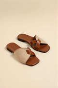 Brown Tan Brown Cross-band Flat Slide Sandals - Photo 3