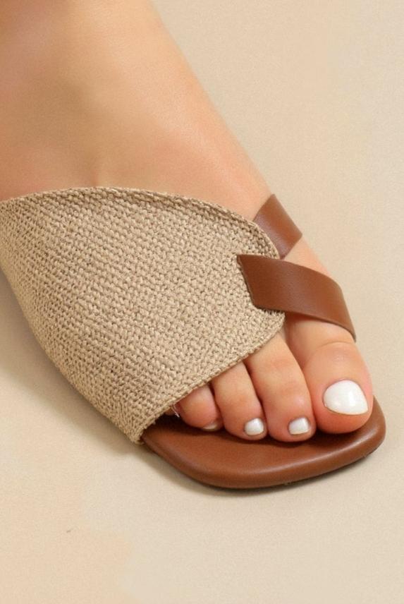 Brown Tan Brown Cross-band Flat Slide Sandals - Photo 7