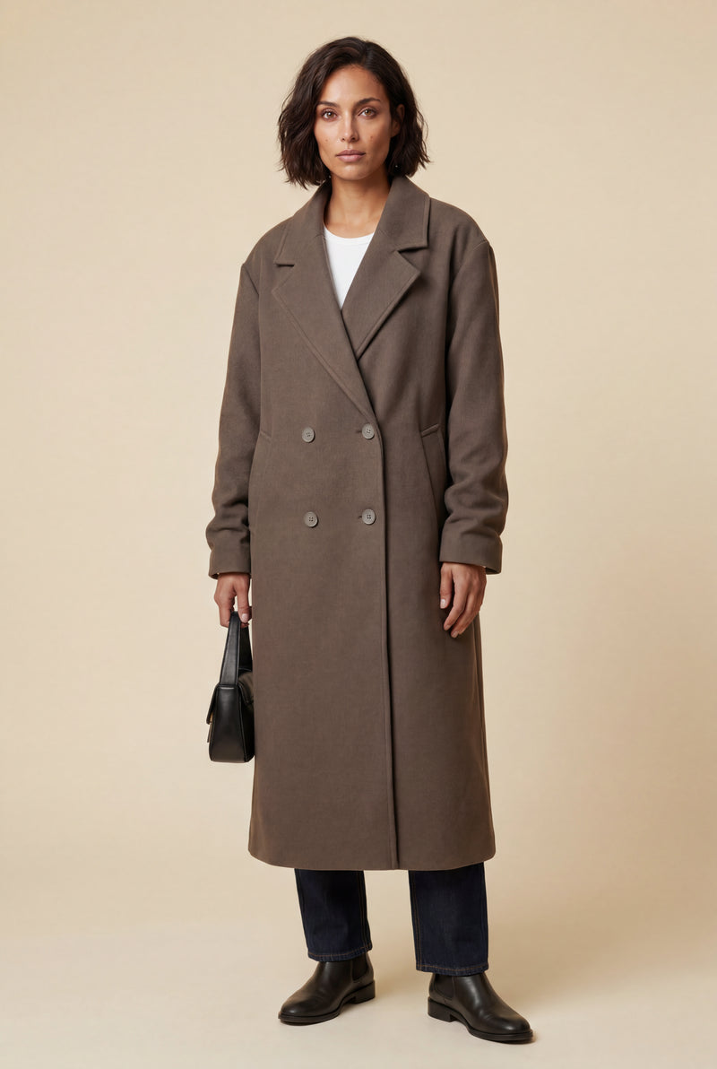 Brown Taupe Brown Oversized Double-breasted Long Coat - Oversized coats - Photo 1