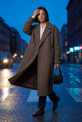 Brown Taupe Brown Oversized Double-breasted Long Coat - Oversized coats - Photo 4