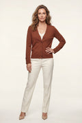 Brown V-neck Button-front Classic Cardigan Sweater - V-neck cardigan - Photo 2