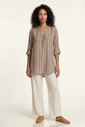 Brown Vertical Stripe Relaxed Button-front Blouse - Blouses - Photo 3