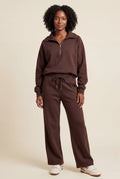 Brown Wide-leg Zip Collar Lounge Set with Relaxed Pullover - Two piece set - Photo 4