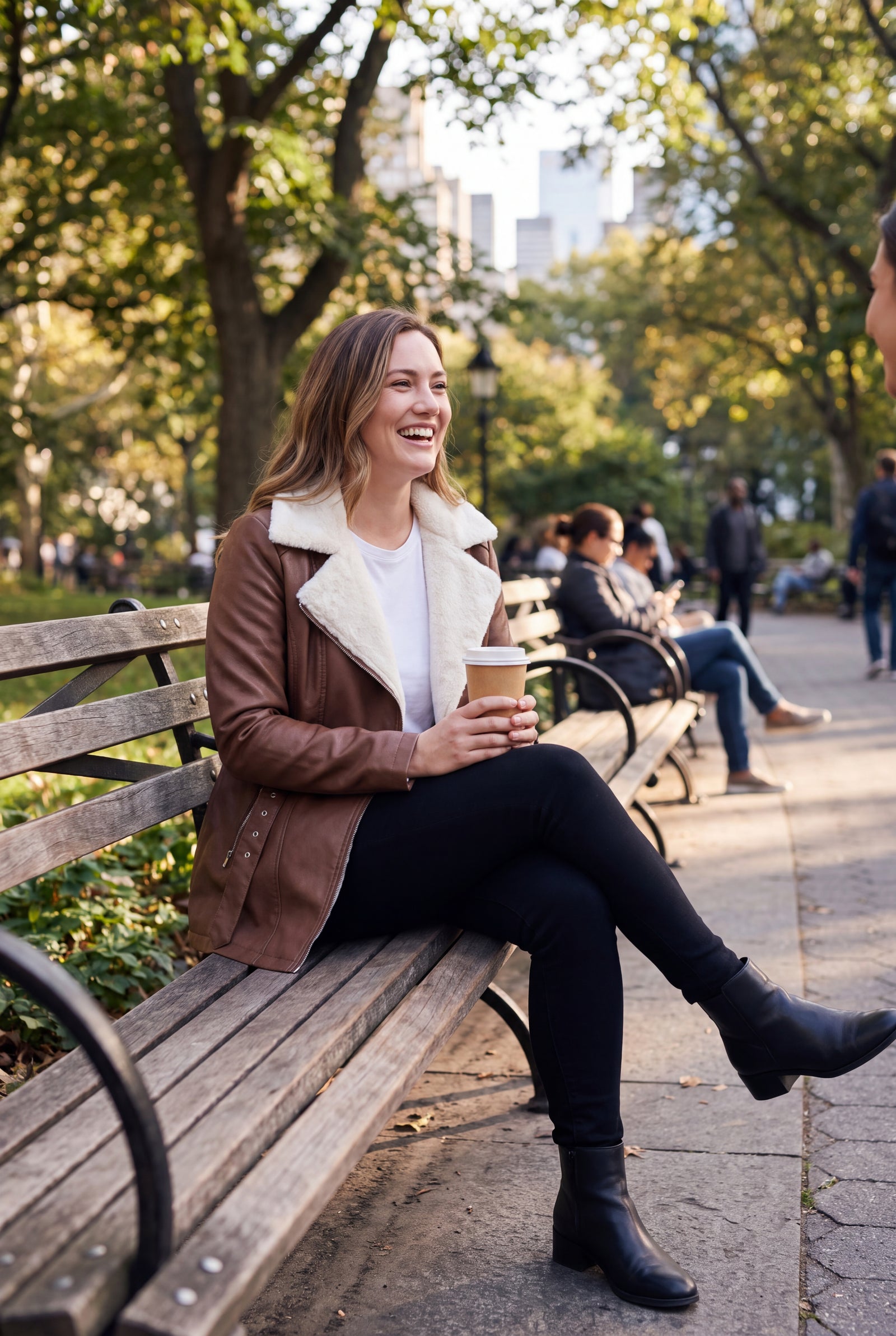 Women's Biker Jacket Faux Shearling in Brown — secondary lifestyle