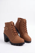 Women's Lace-Up Boots Buckle Detail in Brown — product shot