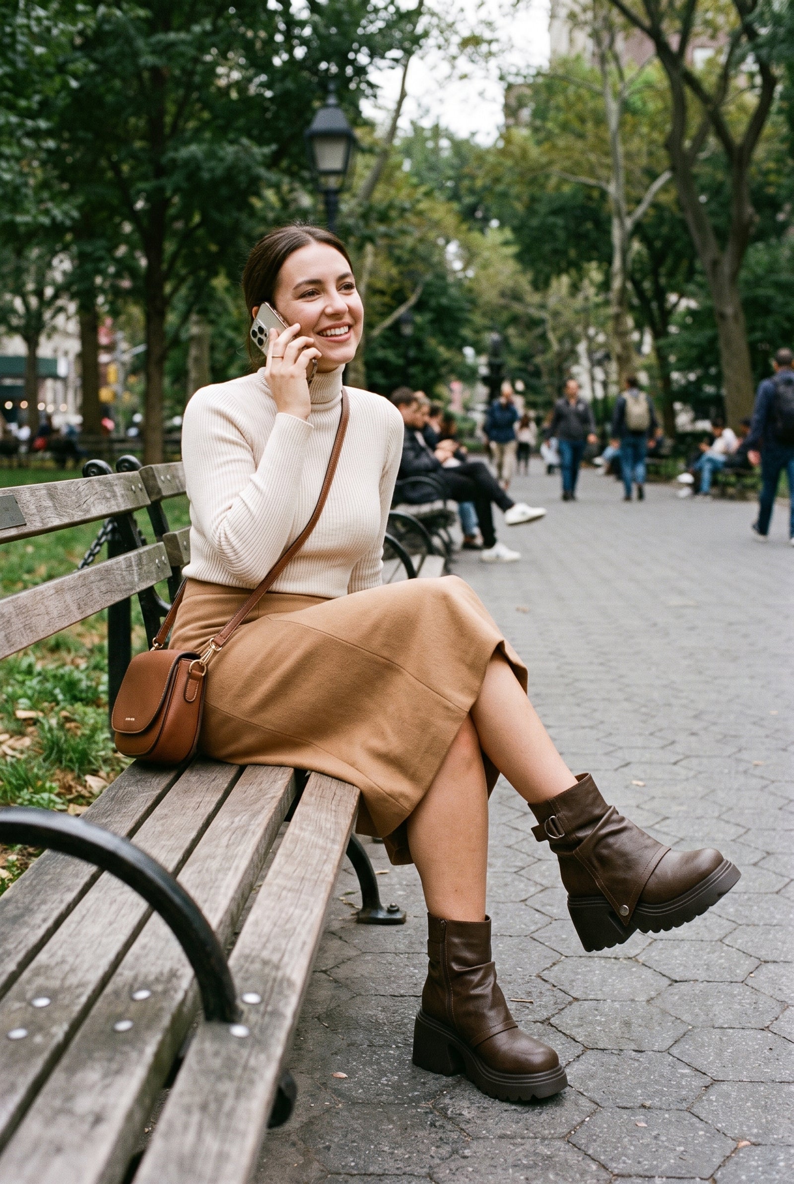 Women's Platform Boots Buckle Detail in Brown — city bench