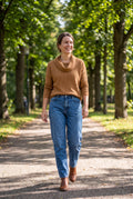 Women's Pullover Shawl Collar Waffle Knit in Brown — lifestyle ugc walk