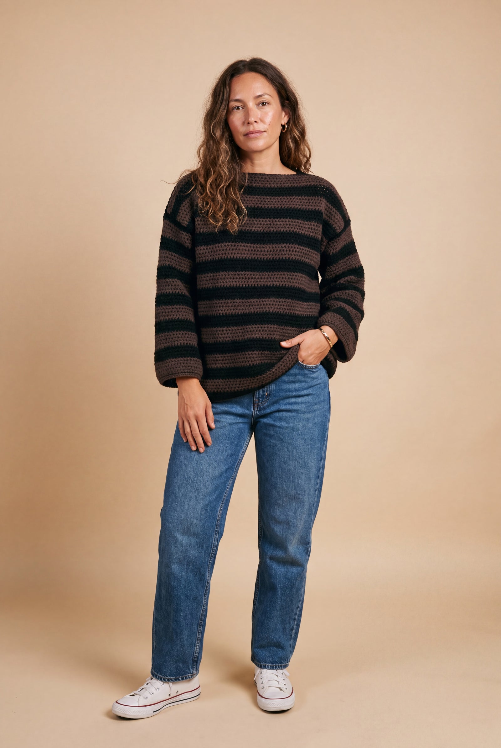 Women's Sweater Striped Oversized Fit in Brown — primary studio