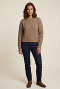 Brown Women's Chunky Cable Crew Neck Sweater - Sweaters - Photo 5