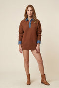 Brown Women's Contrast Collar Pullover Sweater - Sweaters - Photo 11