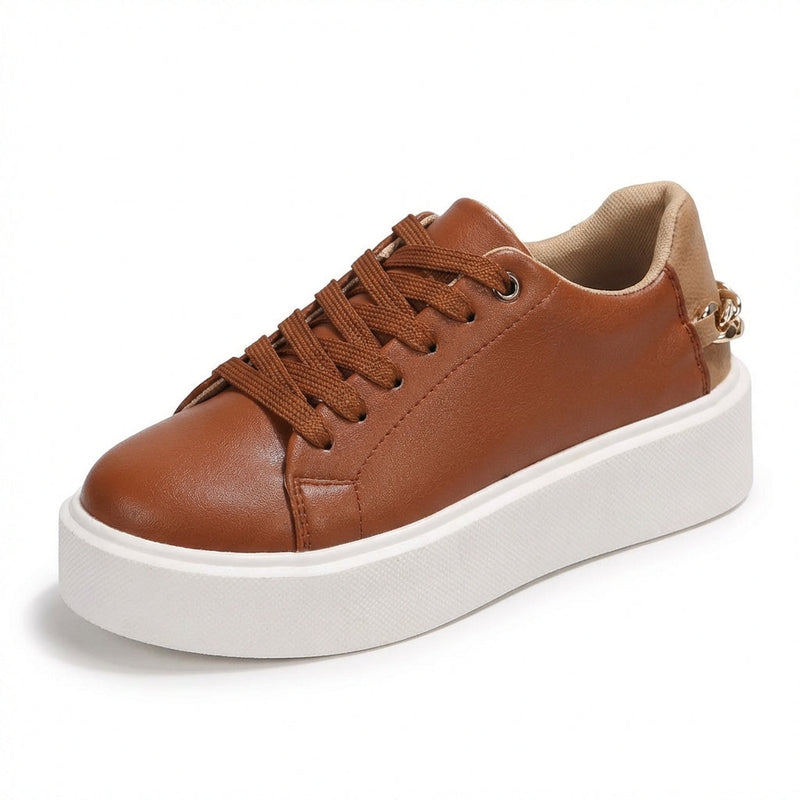 Brown Women's Gold Chain Platform Lace-Up Casual Sneakers - Photo 1