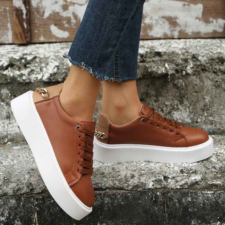 Women's Gold Chain Platform Lace-Up Casual Sneakers - Photo 4