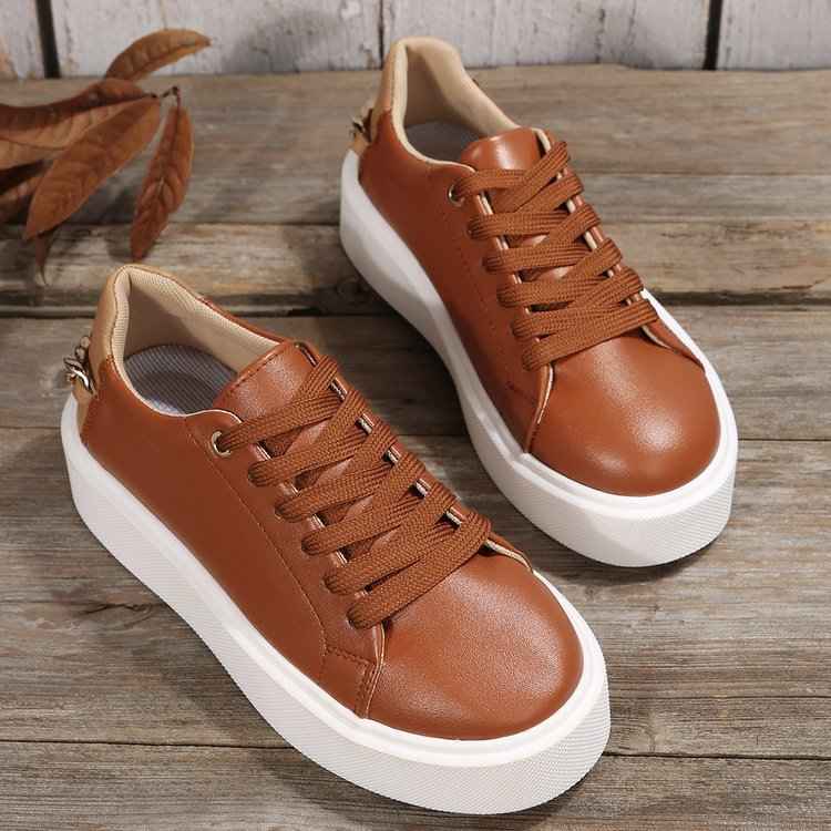Women's Gold Chain Platform Lace-Up Casual Sneakers - Photo 5